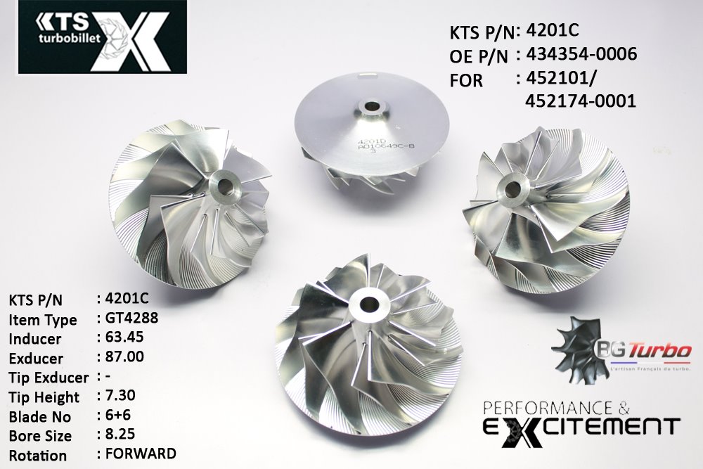 ROUE FORGÉE MFS PERFORMANCE - 6+6 PALES - INDUCER : 63,45 - EXDUCER : 87 - TYPE : GT4288ANGLE : 60° - ROTATION : Forward - SUPER BACK : 9,48 - BORE SIZE : 8,25
